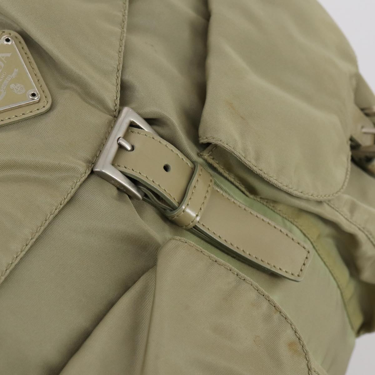 PRADA Backpack Nylon Beige Silver Auth 147783