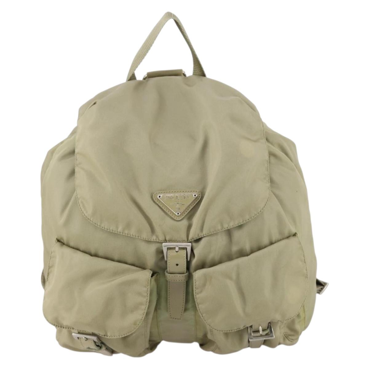 PRADA Backpack Nylon Beige Silver Auth 147783