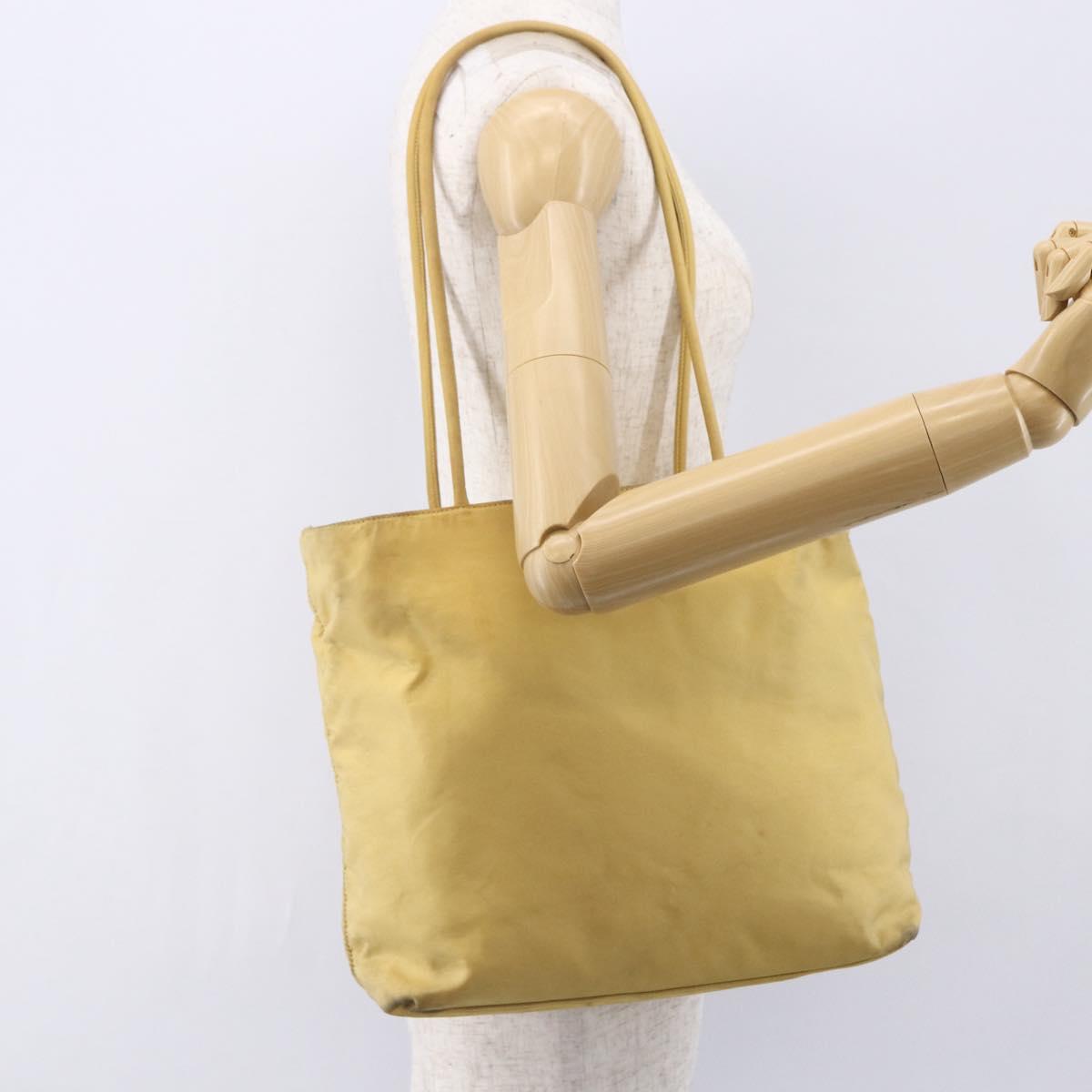 PRADA Tote Bag Nylon Yellow Silver Auth 147784