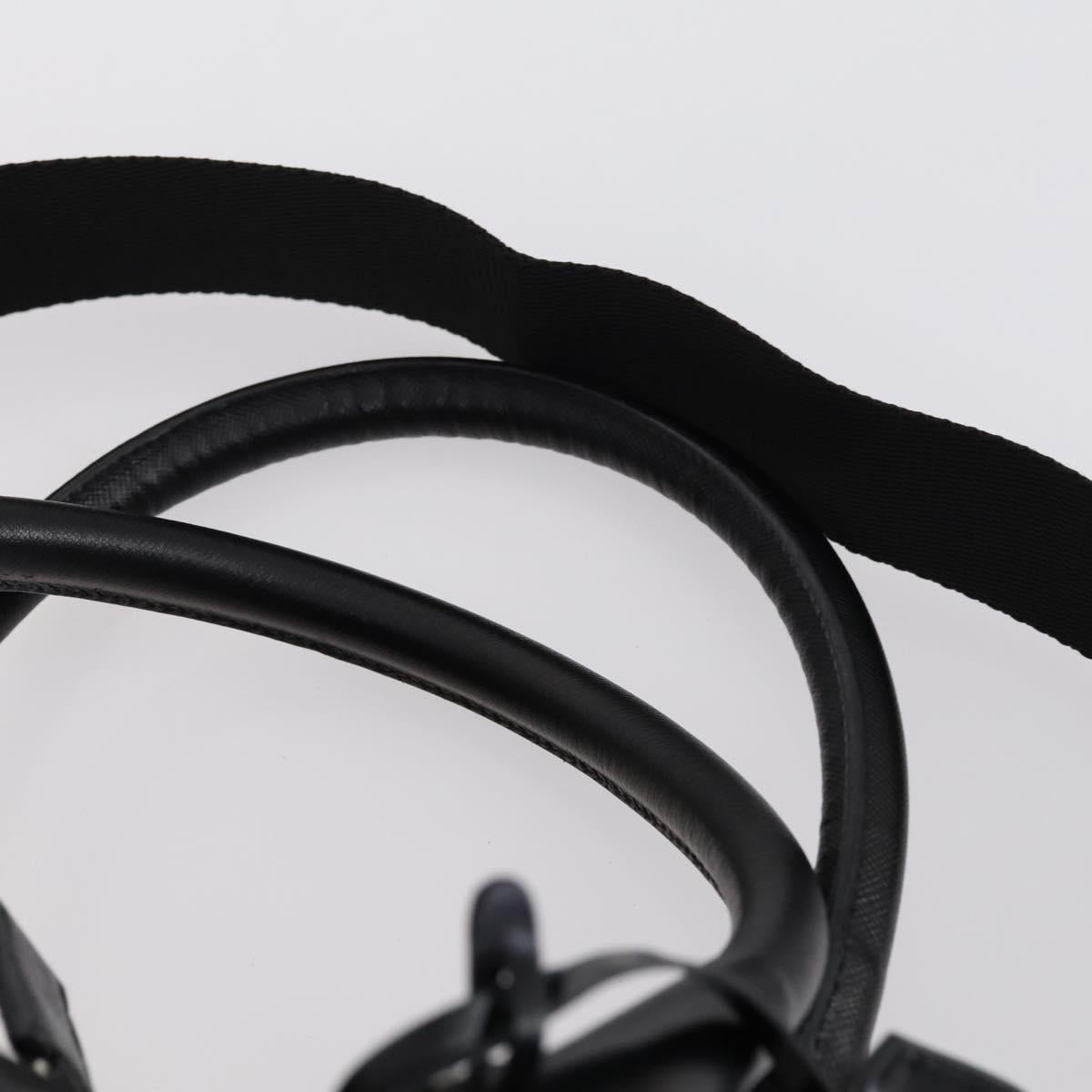 PRADA Boston Bag Nylon Leather 2way Black Silver Auth 147786