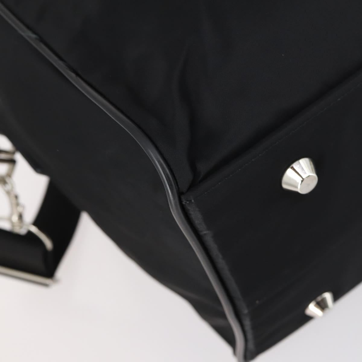 PRADA Boston Bag Nylon Leather 2way Black Silver Auth 147786