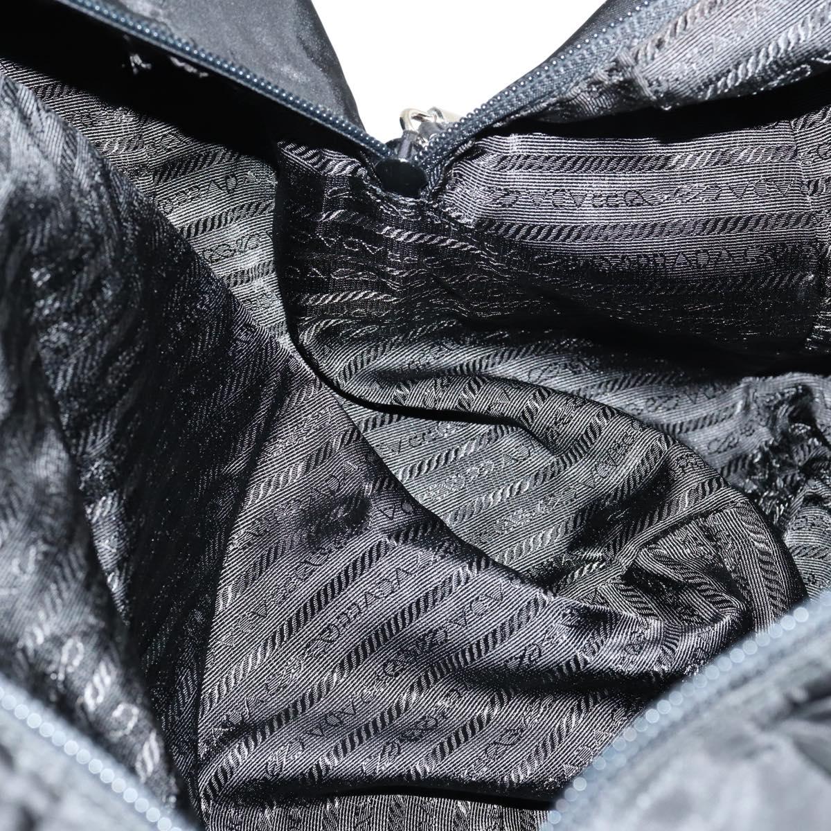 PRADA Boston Bag Nylon Leather 2way Black Silver Auth 147786