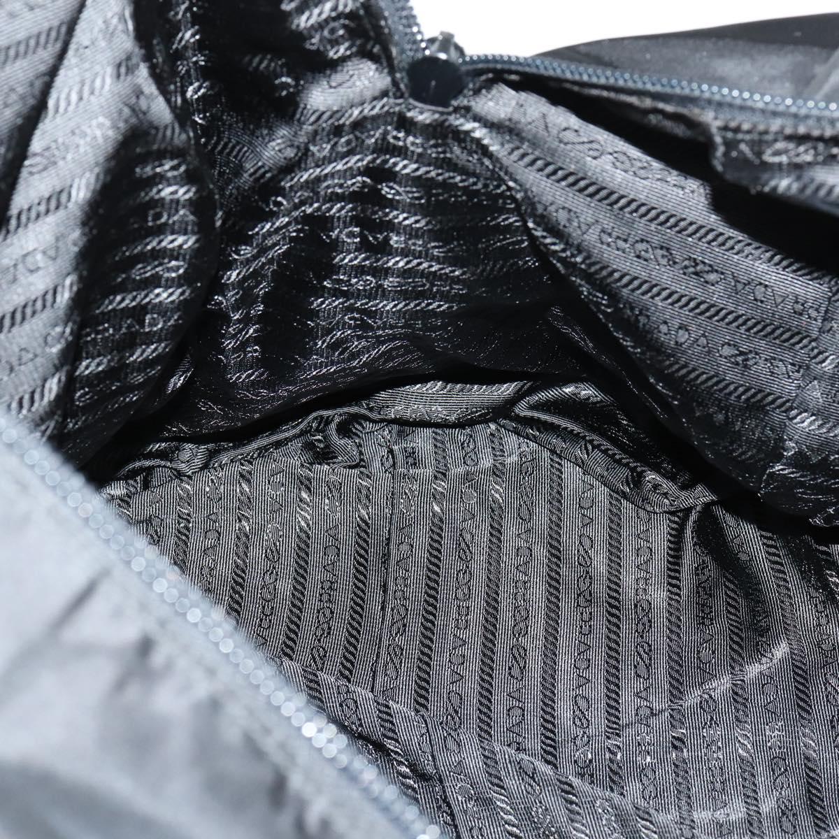 PRADA Boston Bag Nylon Leather 2way Black Silver Auth 147786