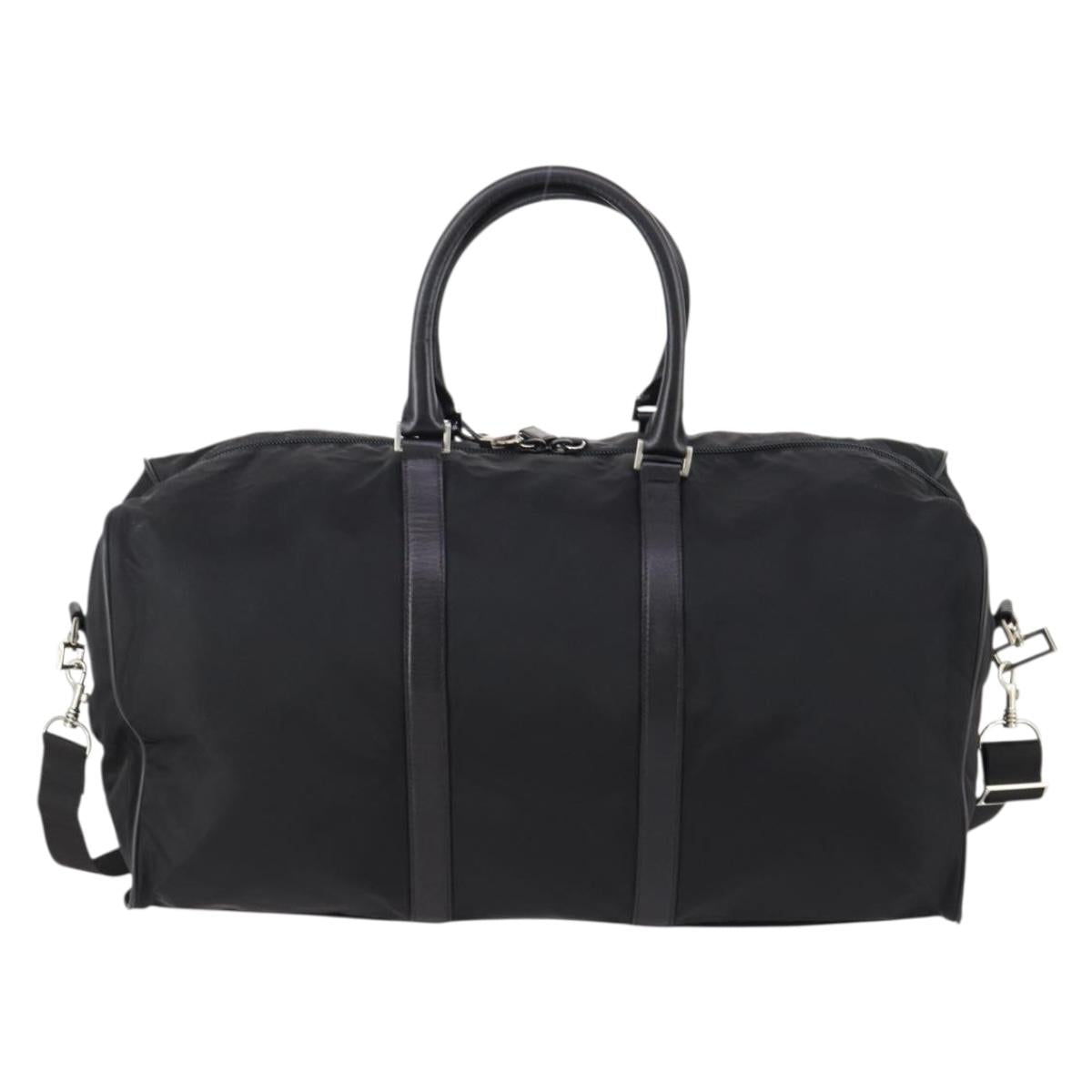 PRADA Boston Bag Nylon Leather 2way Black Silver Auth 147786