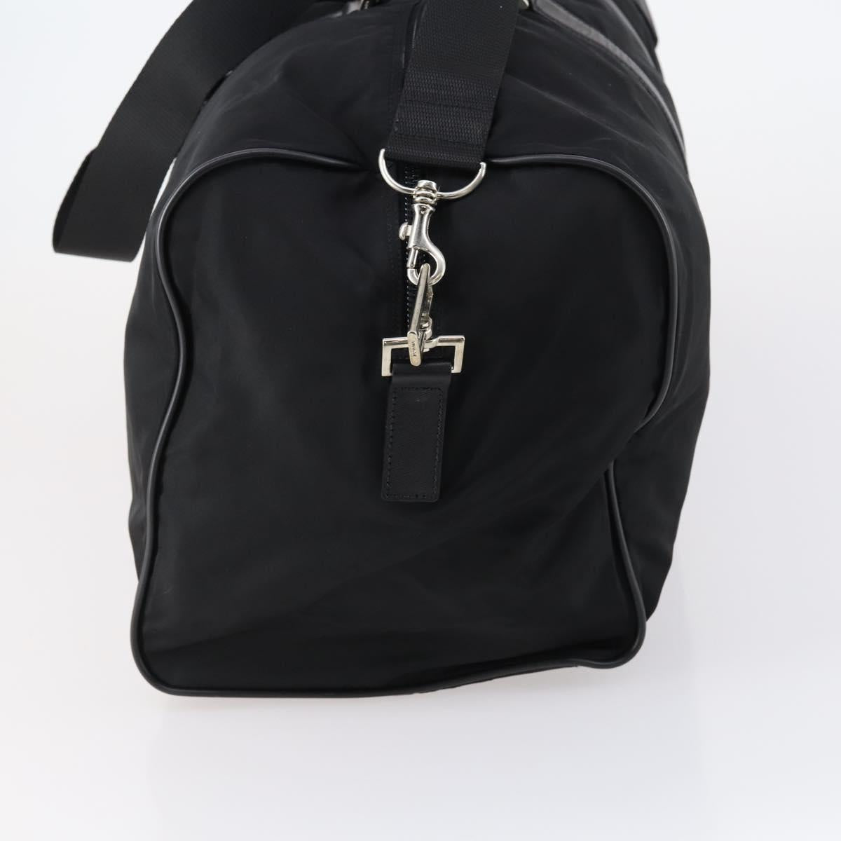 PRADA Boston Bag Nylon Leather 2way Black Silver Auth 147786