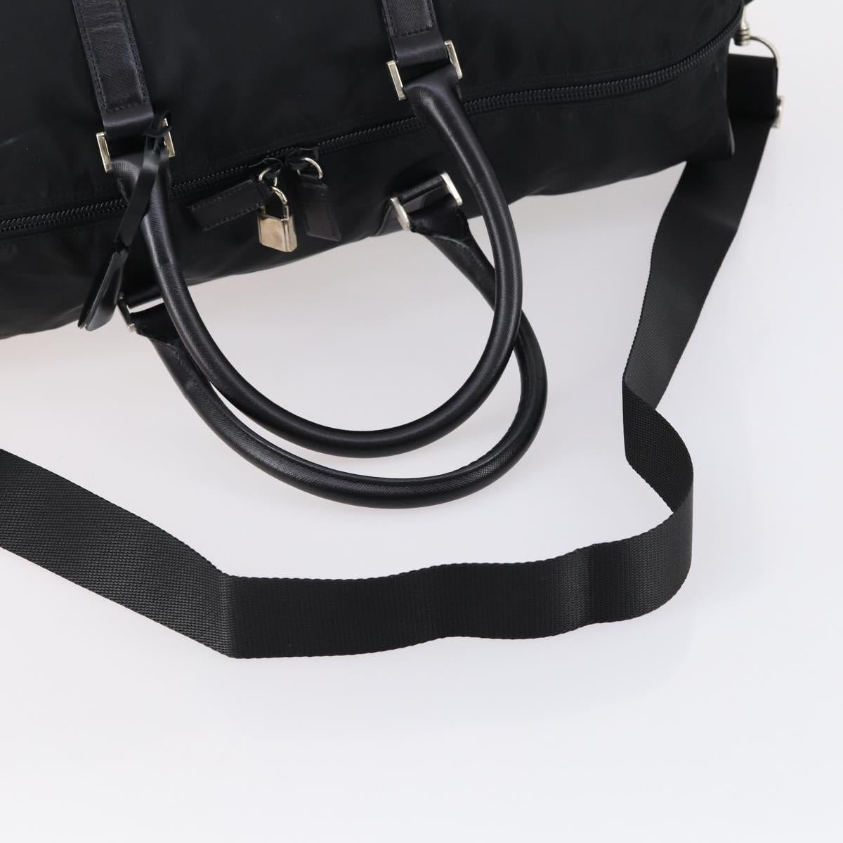 PRADA Boston Bag Nylon Leather 2way Black Silver Auth 147786