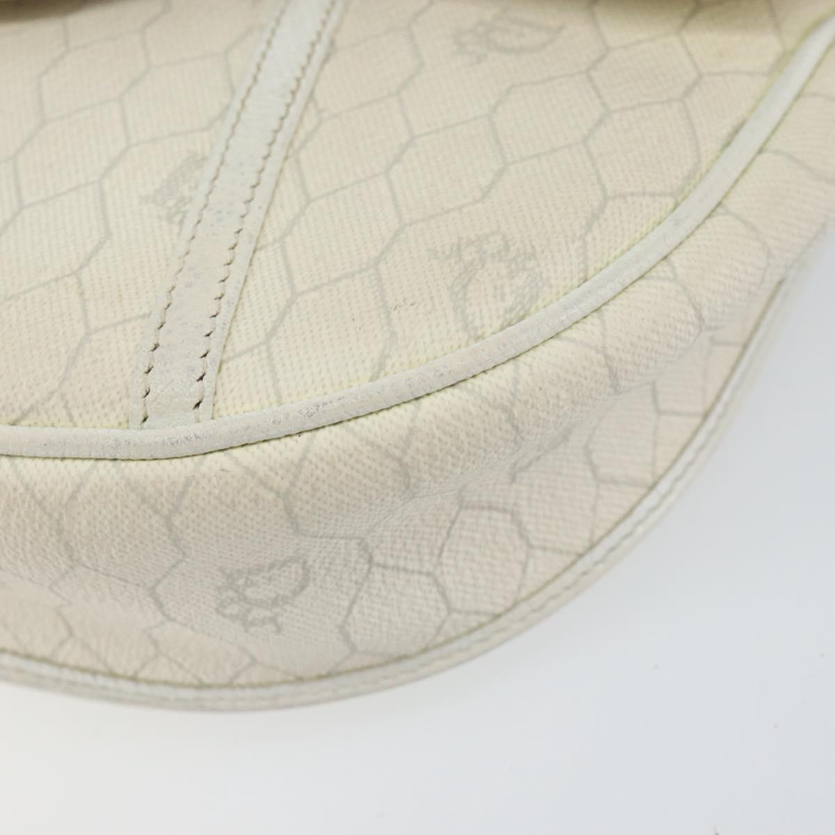 Christian Dior Honeycomb Canvas Chain Shoulder Bag PVC White Gold Auth 147788