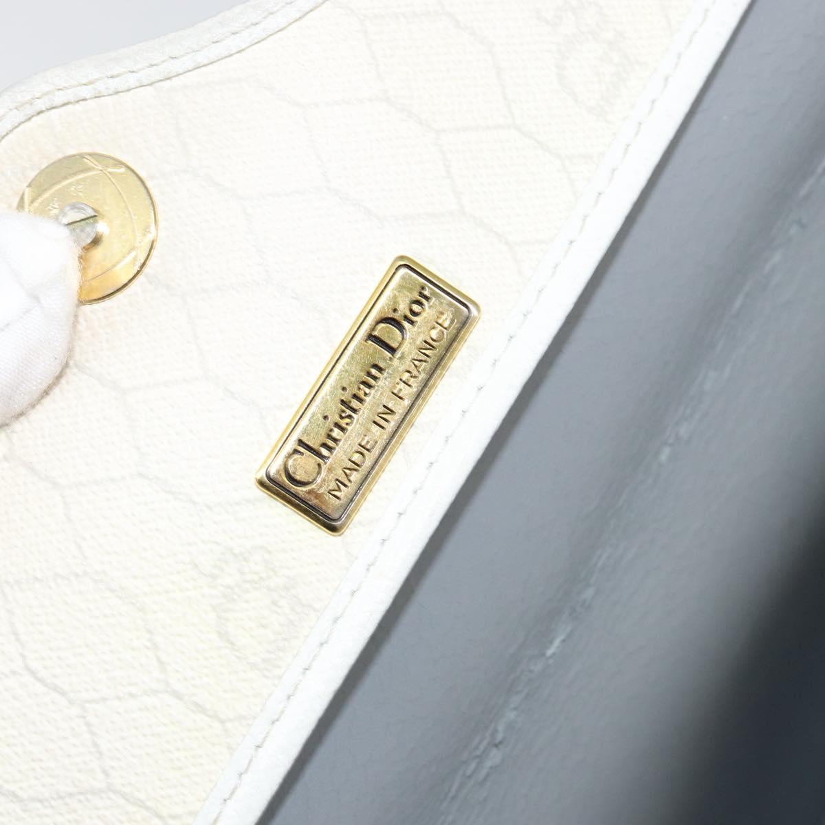 Christian Dior Honeycomb Canvas Chain Shoulder Bag PVC White Gold Auth 147788