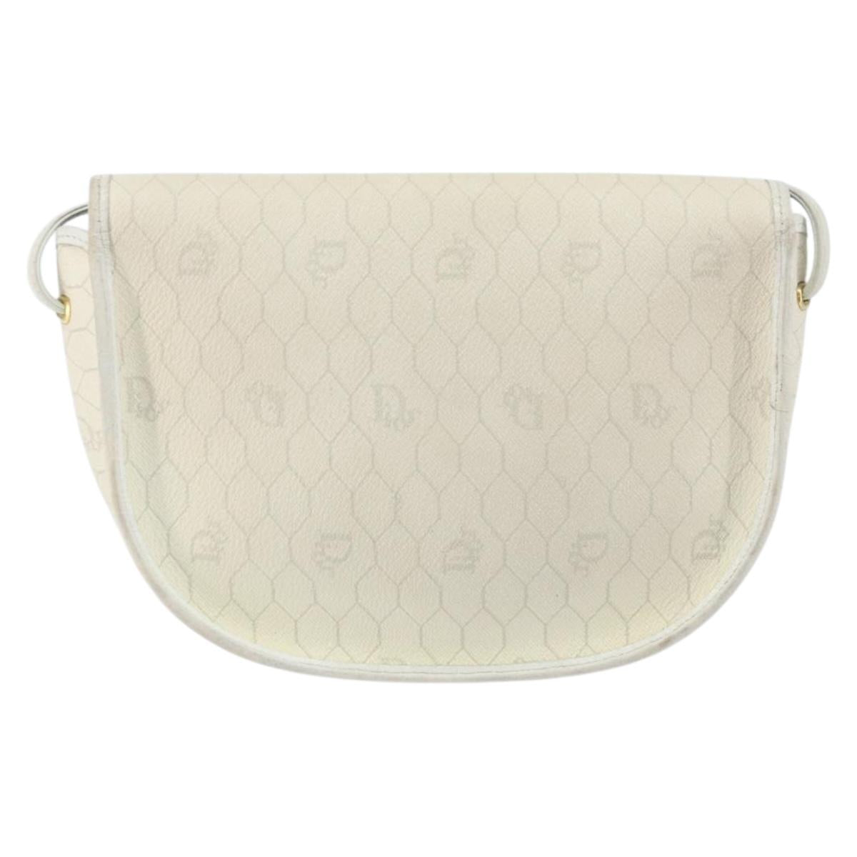 Christian Dior Honeycomb Canvas Chain Shoulder Bag PVC White Gold Auth 147788