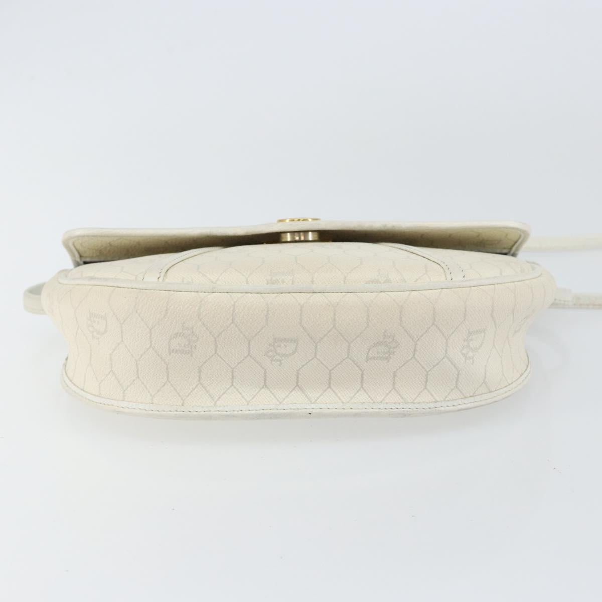 Christian Dior Honeycomb Canvas Chain Shoulder Bag PVC White Gold Auth 147788