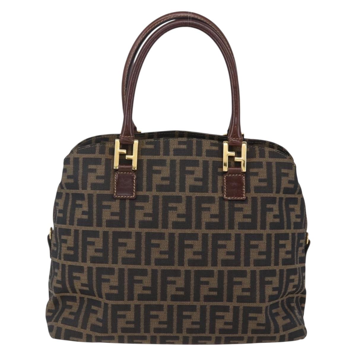FENDI Zucca Canvas Mamma Baguette Hand Bag Black Brown Silver Auth 147791