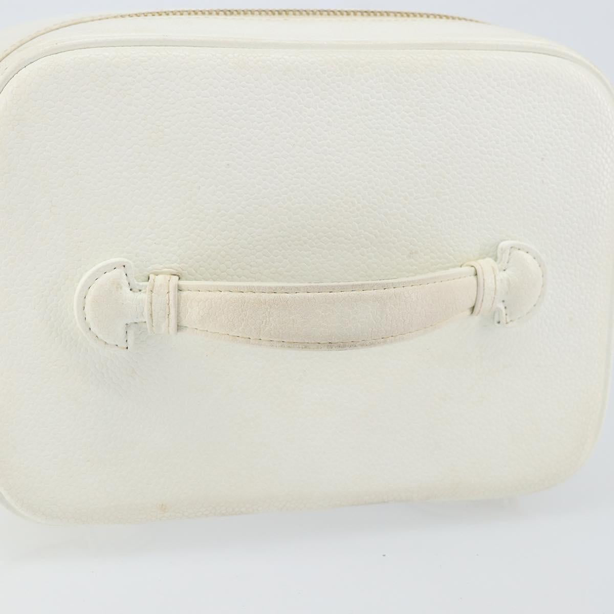 CHANEL Bicolore Vanity Bag Caviar Skin White Gold CC Auth 147795