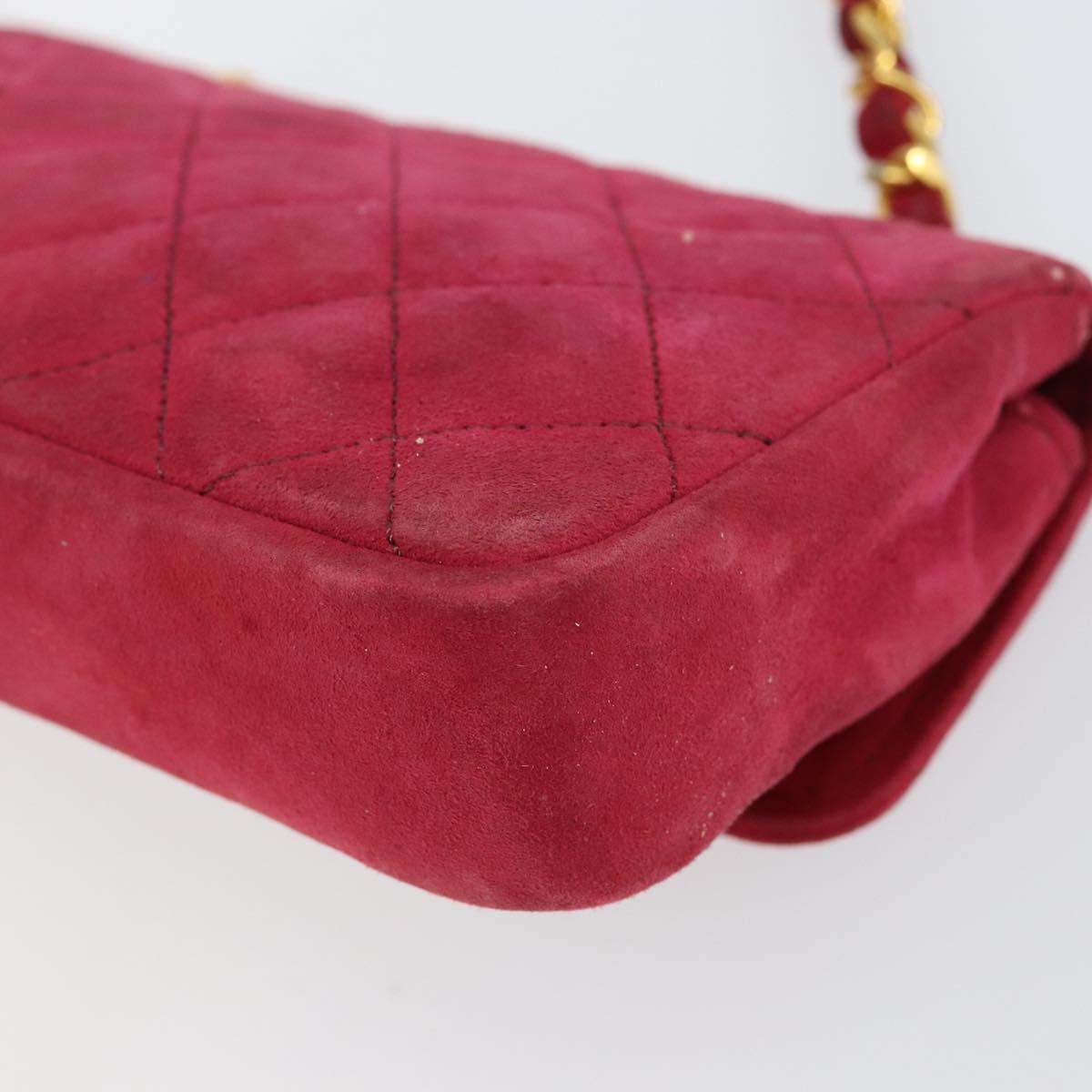CHANEL Matelasse Chain Shoulder Bag Suede Pink Gold CC Auth 147807
