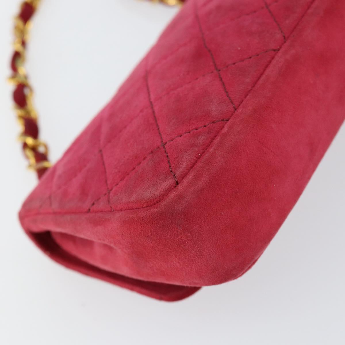 CHANEL Matelasse Chain Shoulder Bag Suede Pink Gold CC Auth 147807