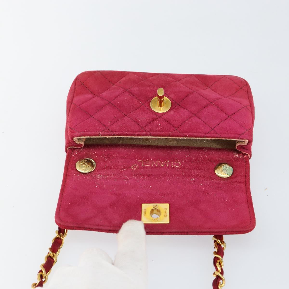 CHANEL Matelasse Chain Shoulder Bag Suede Pink Gold CC Auth 147807