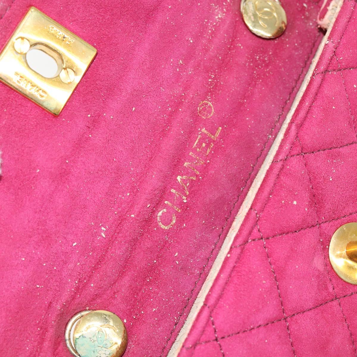 CHANEL Matelasse Chain Shoulder Bag Suede Pink Gold CC Auth 147807