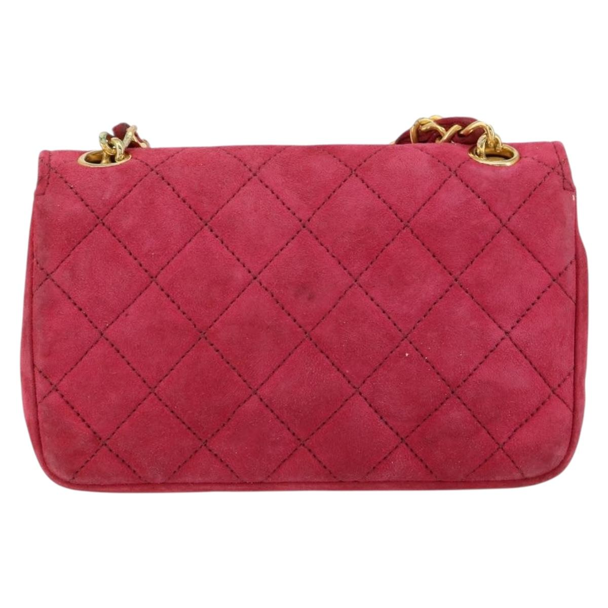 CHANEL Matelasse Chain Shoulder Bag Suede Pink Gold CC Auth 147807