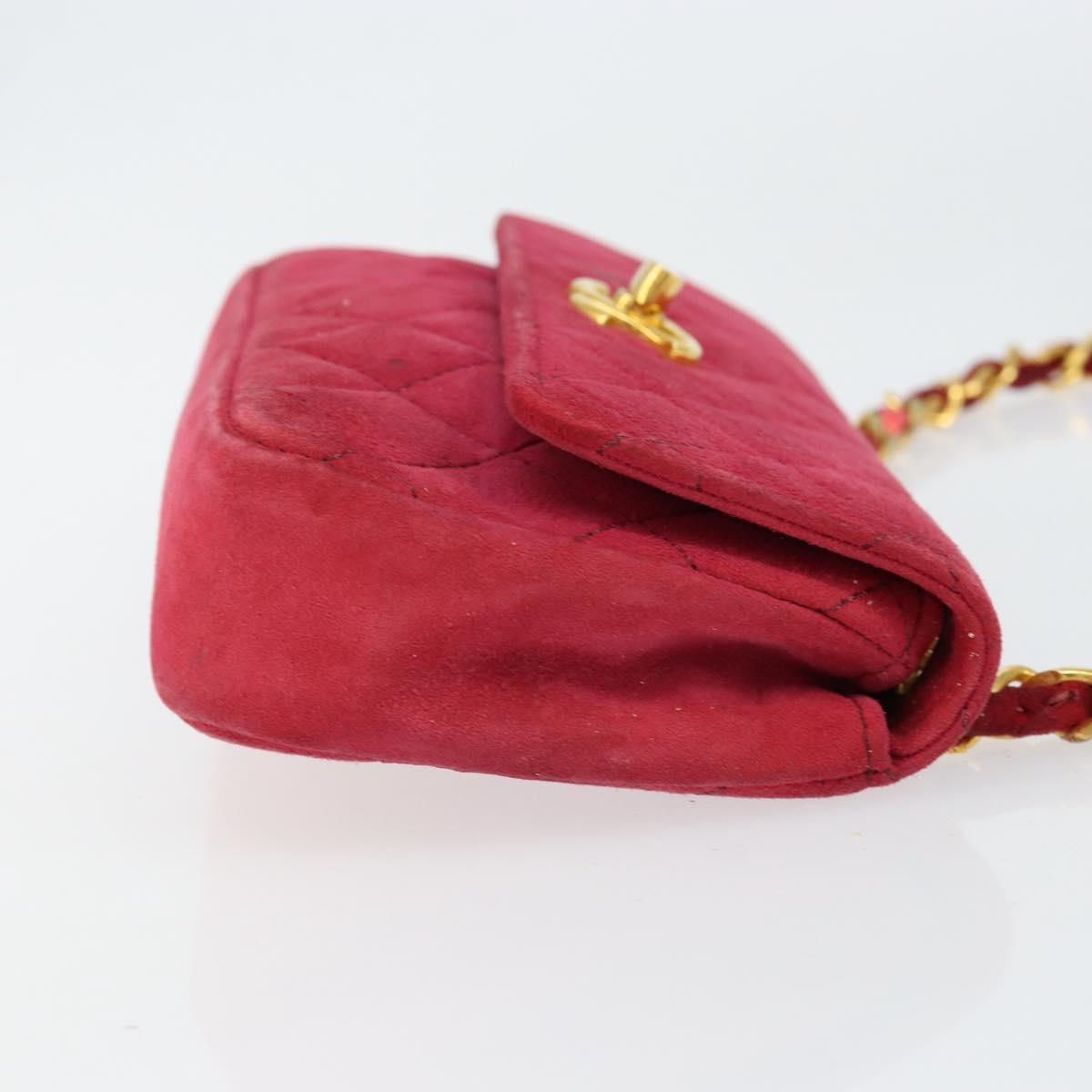 CHANEL Matelasse Chain Shoulder Bag Suede Pink Gold CC Auth 147807
