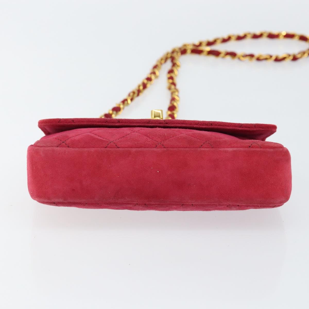 CHANEL Matelasse Chain Shoulder Bag Suede Pink Gold CC Auth 147807