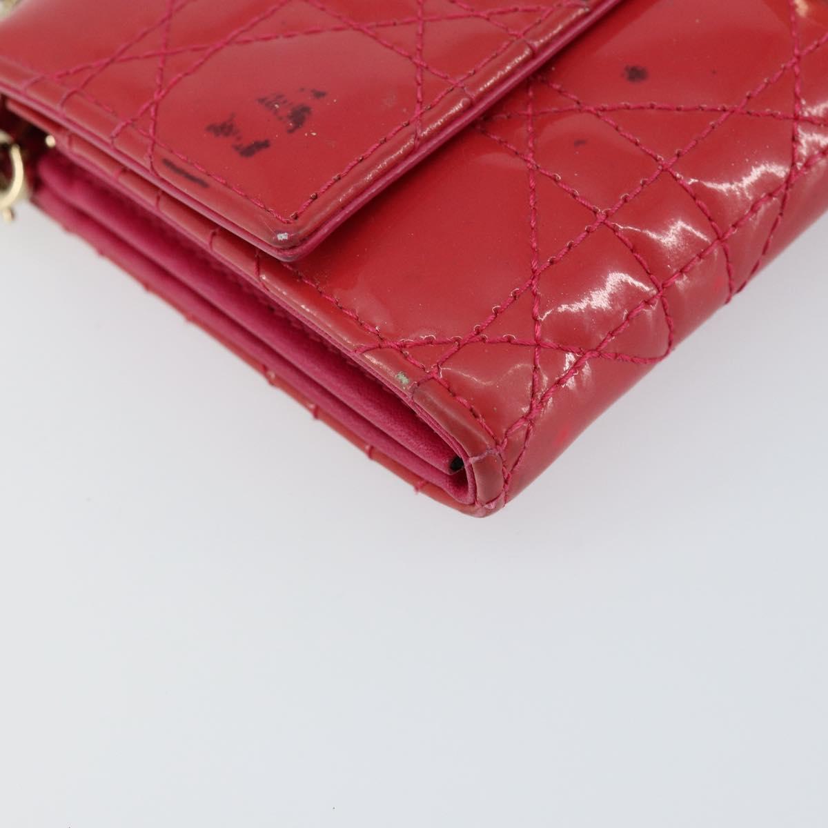 Christian Dior Canage Long Wallet Enamel Pink Gold Auth 147811
