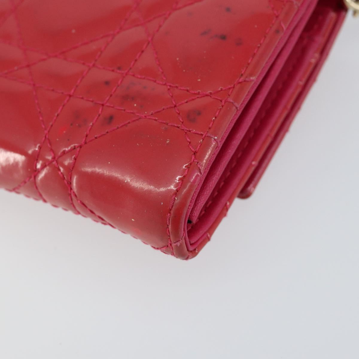 Christian Dior Canage Long Wallet Enamel Pink Gold Auth 147811