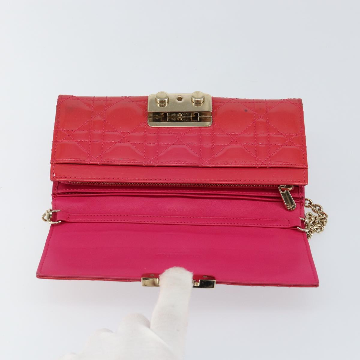 Christian Dior Canage Long Wallet Enamel Pink Gold Auth 147811