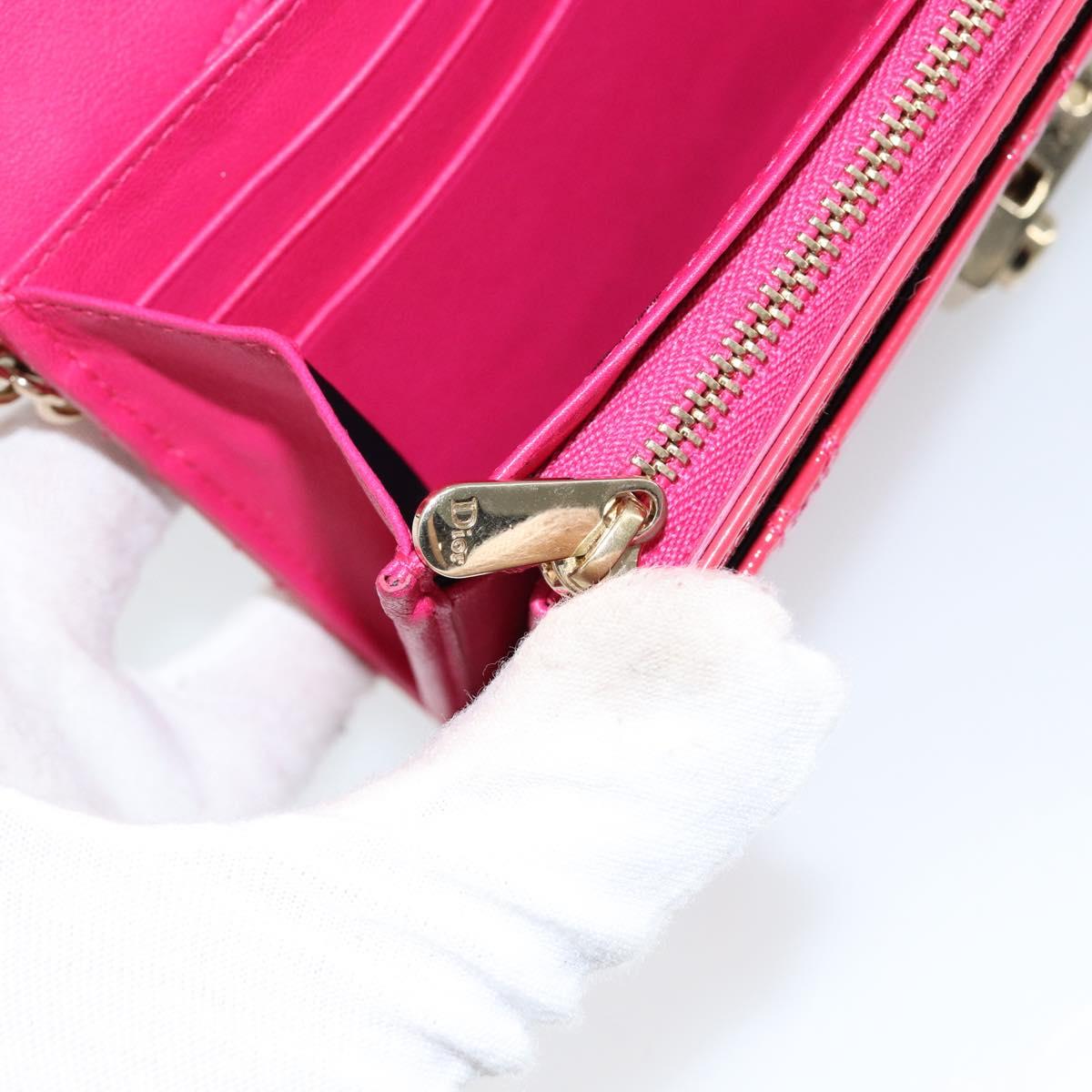 Christian Dior Canage Long Wallet Enamel Pink Gold Auth 147811