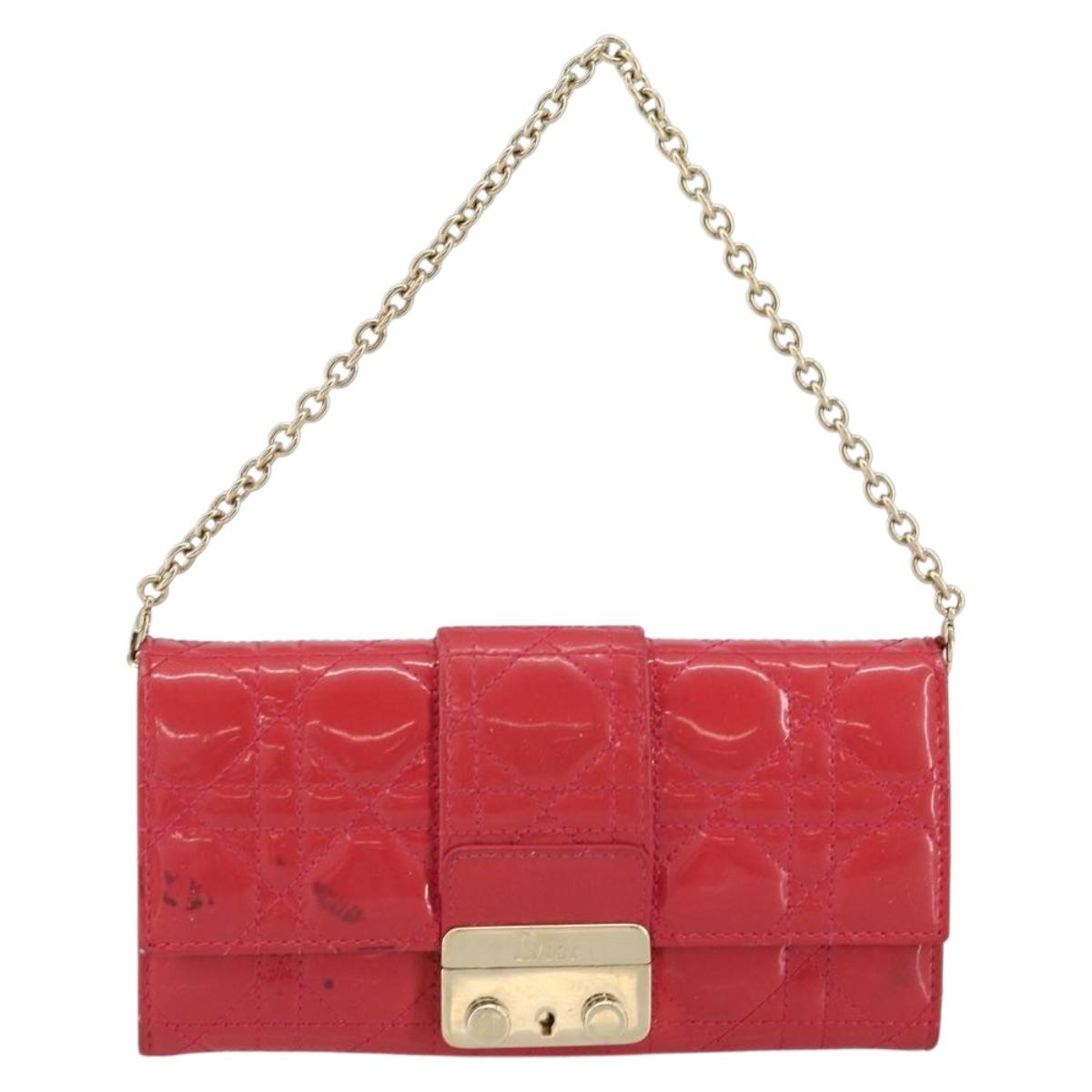 Christian Dior Canage Long Wallet Enamel Pink Gold Auth 147811