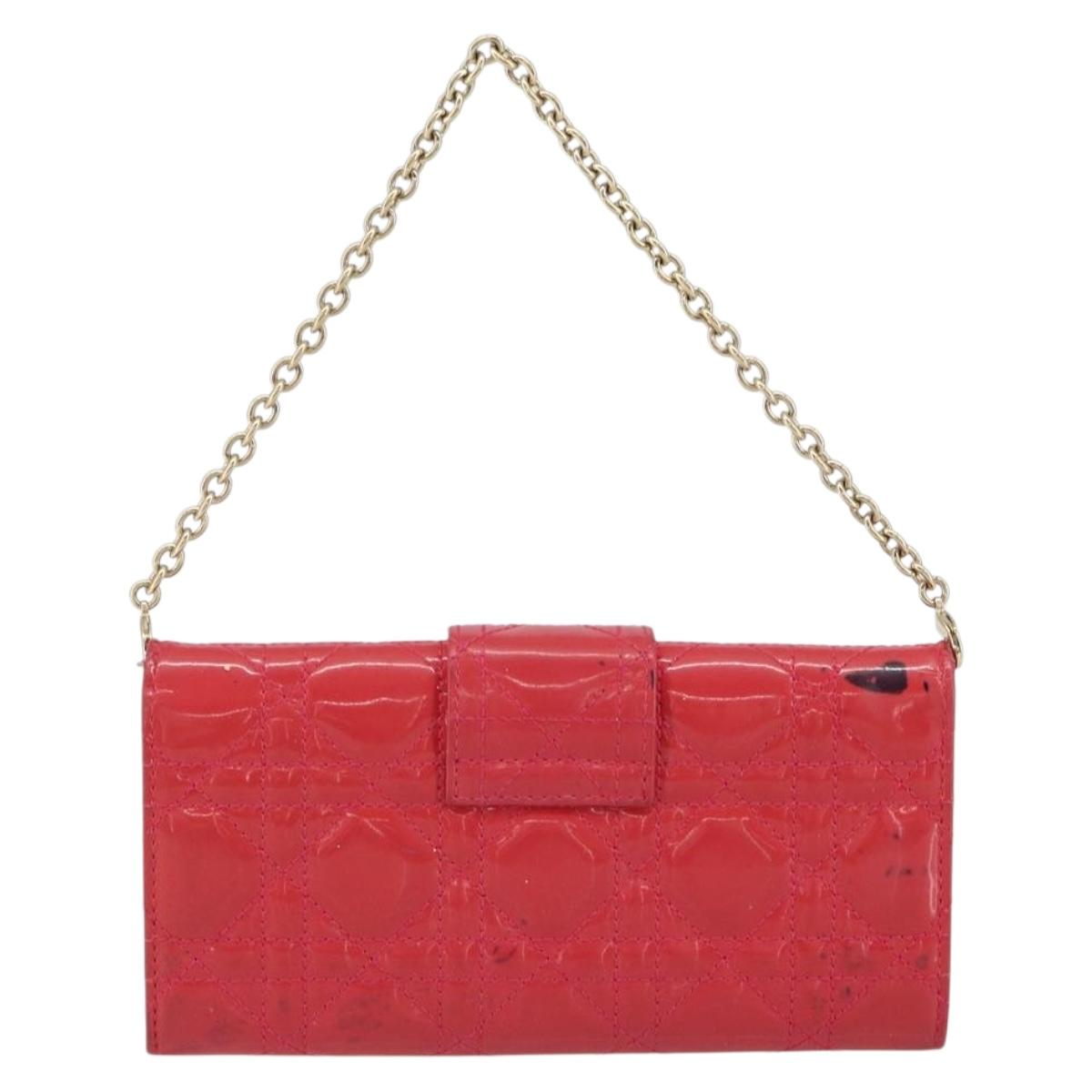 Christian Dior Canage Long Wallet Enamel Pink Gold Auth 147811