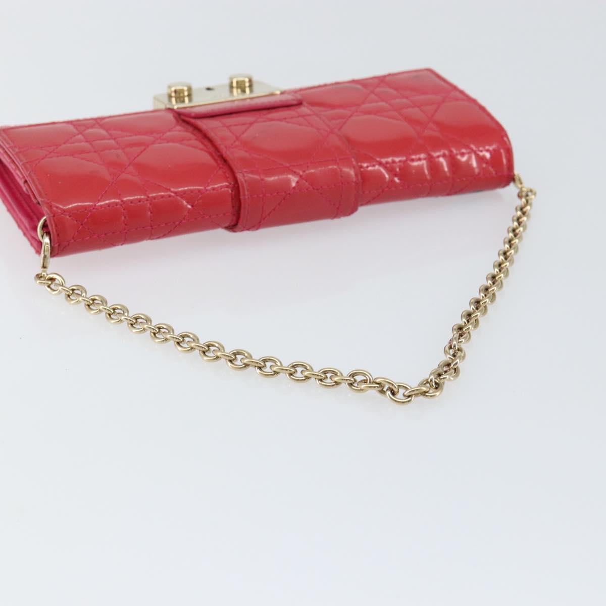 Christian Dior Canage Long Wallet Enamel Pink Gold Auth 147811