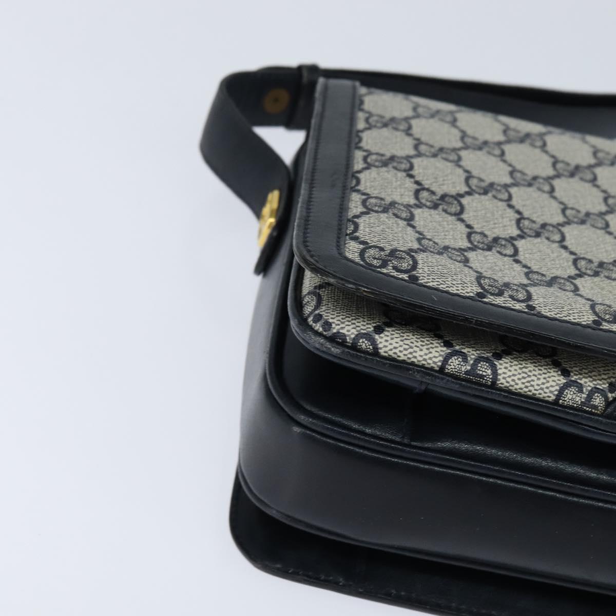 GUCCI GG Supreme Shoulder Bag PVC Navy Gold Auth 147854