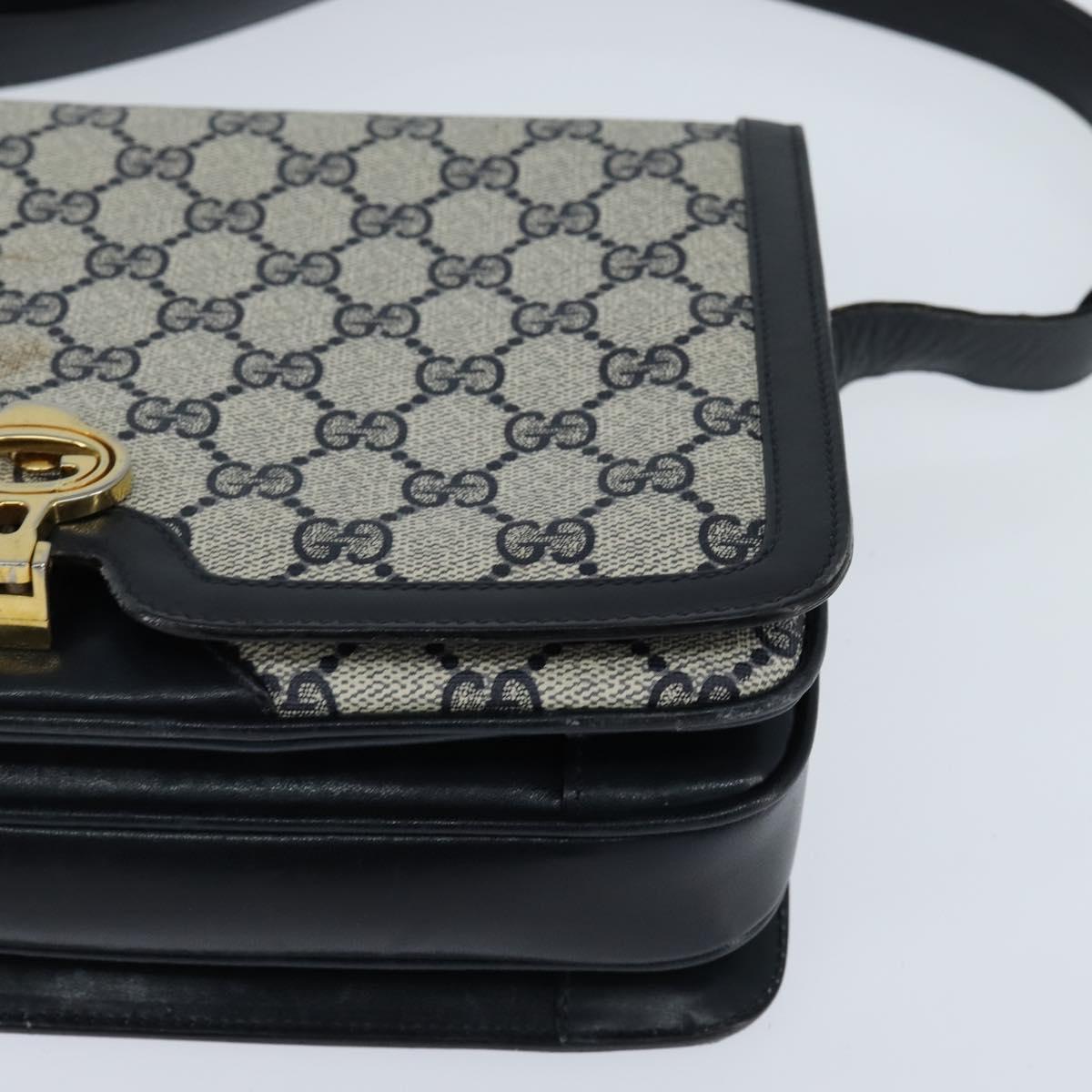 GUCCI GG Supreme Shoulder Bag PVC Navy Gold Auth 147854