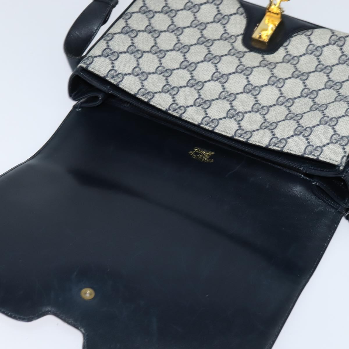 GUCCI GG Supreme Shoulder Bag PVC Navy Gold Auth 147854