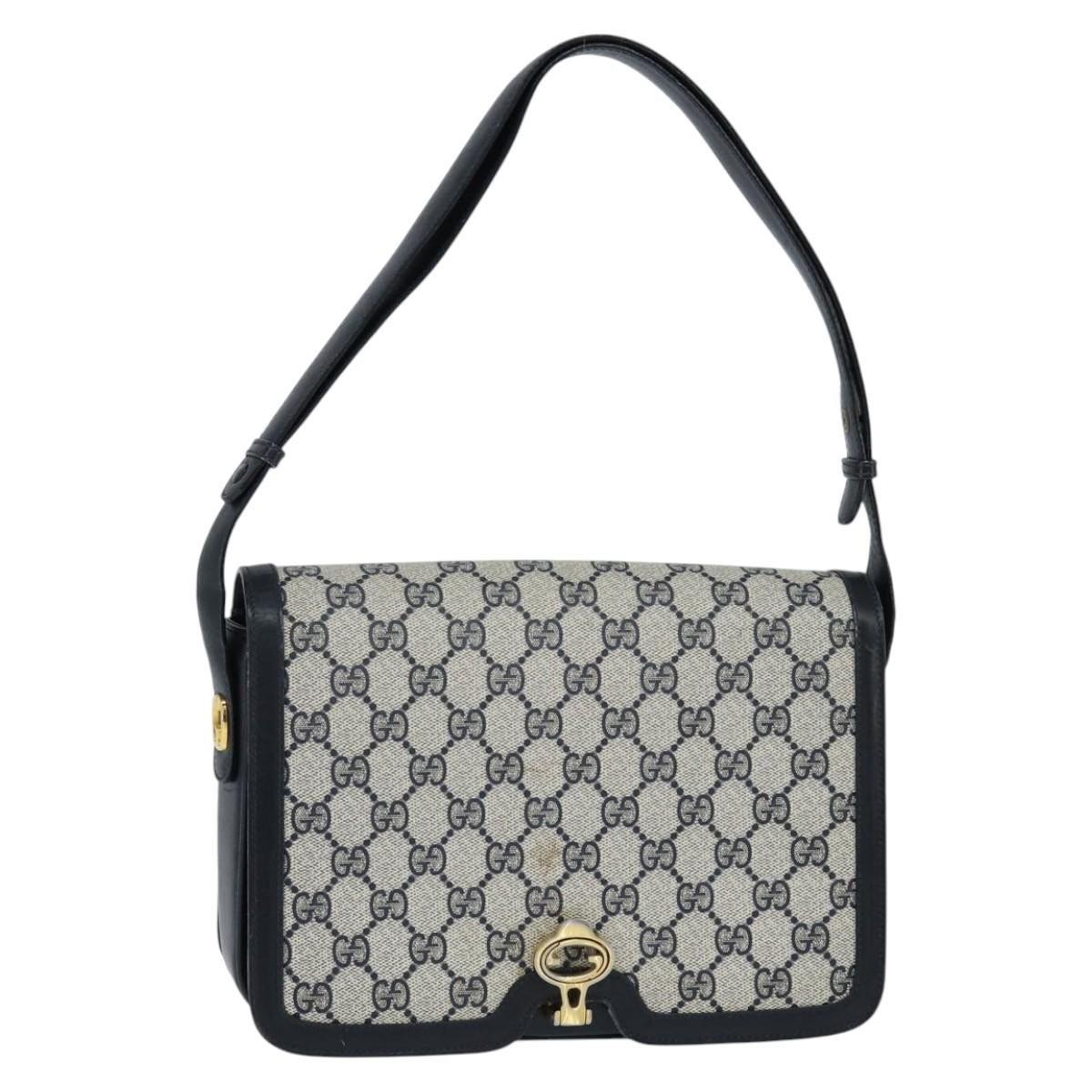 GUCCI GG Supreme Shoulder Bag PVC Navy Gold Auth 147854