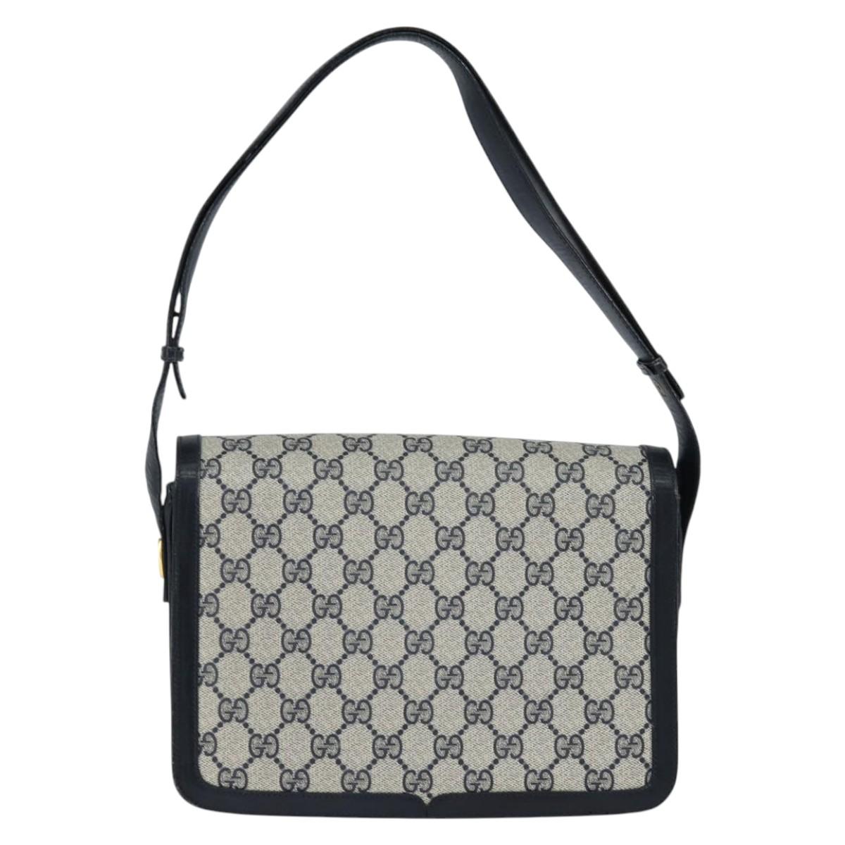 GUCCI GG Supreme Shoulder Bag PVC Navy Gold Auth 147854