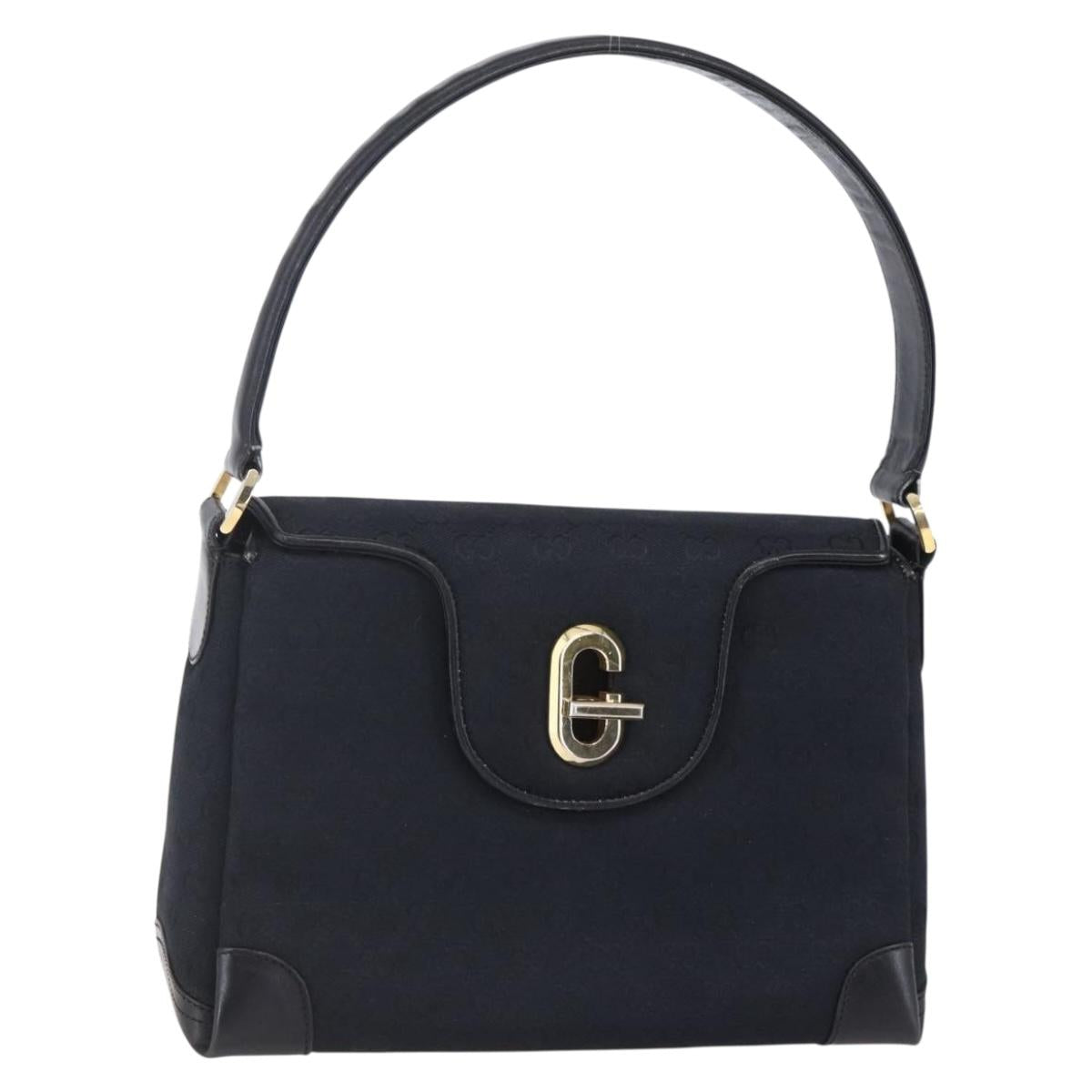 GUCCI GG Canvas Shoulder Bag Black Gold Auth 147856