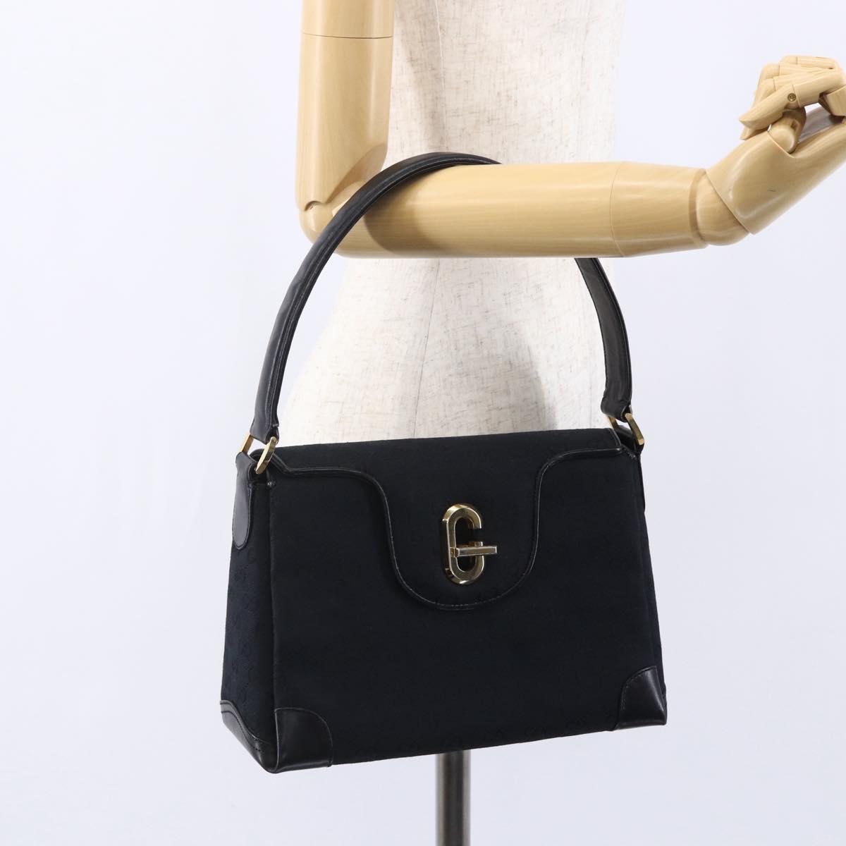GUCCI GG Canvas Shoulder Bag Black Gold Auth 147856
