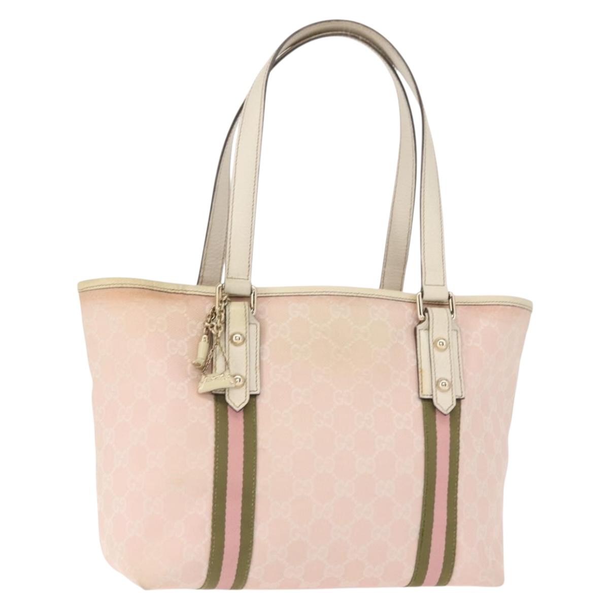GUCCI GG Canvas Sherry Line Tote Bag Gold Pink khaki 137396 Auth 147863