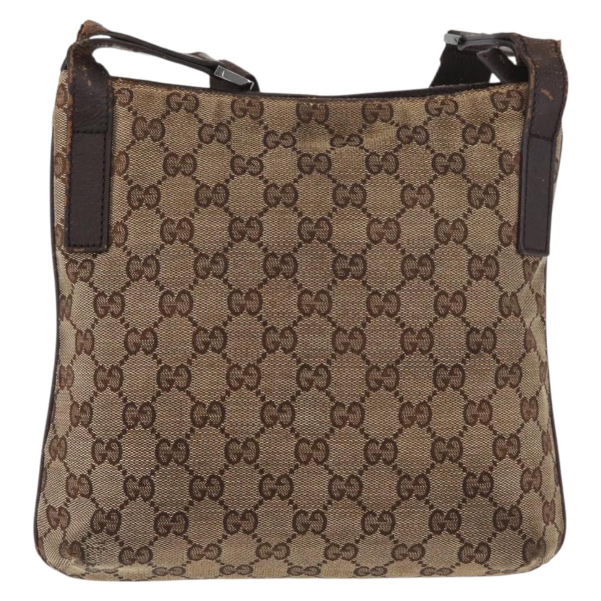 GUCCI GG Canvas Shoulder Bag Beige Silver 122793 Auth 147865