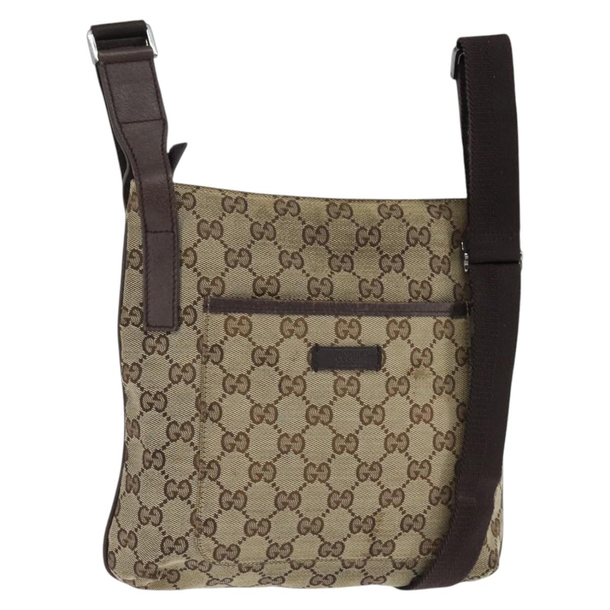 GUCCI GG Canvas Shoulder Bag Beige Silver 122793 Auth 147867