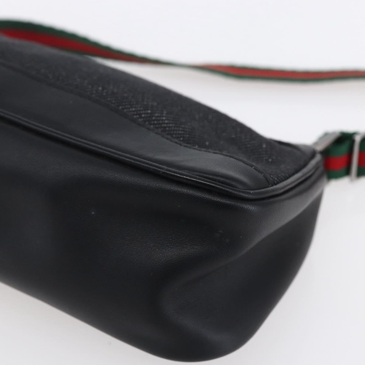 GUCCI Web Sherry Line Accessory Pouch Canvas Black Red Green 92820 Auth 147877