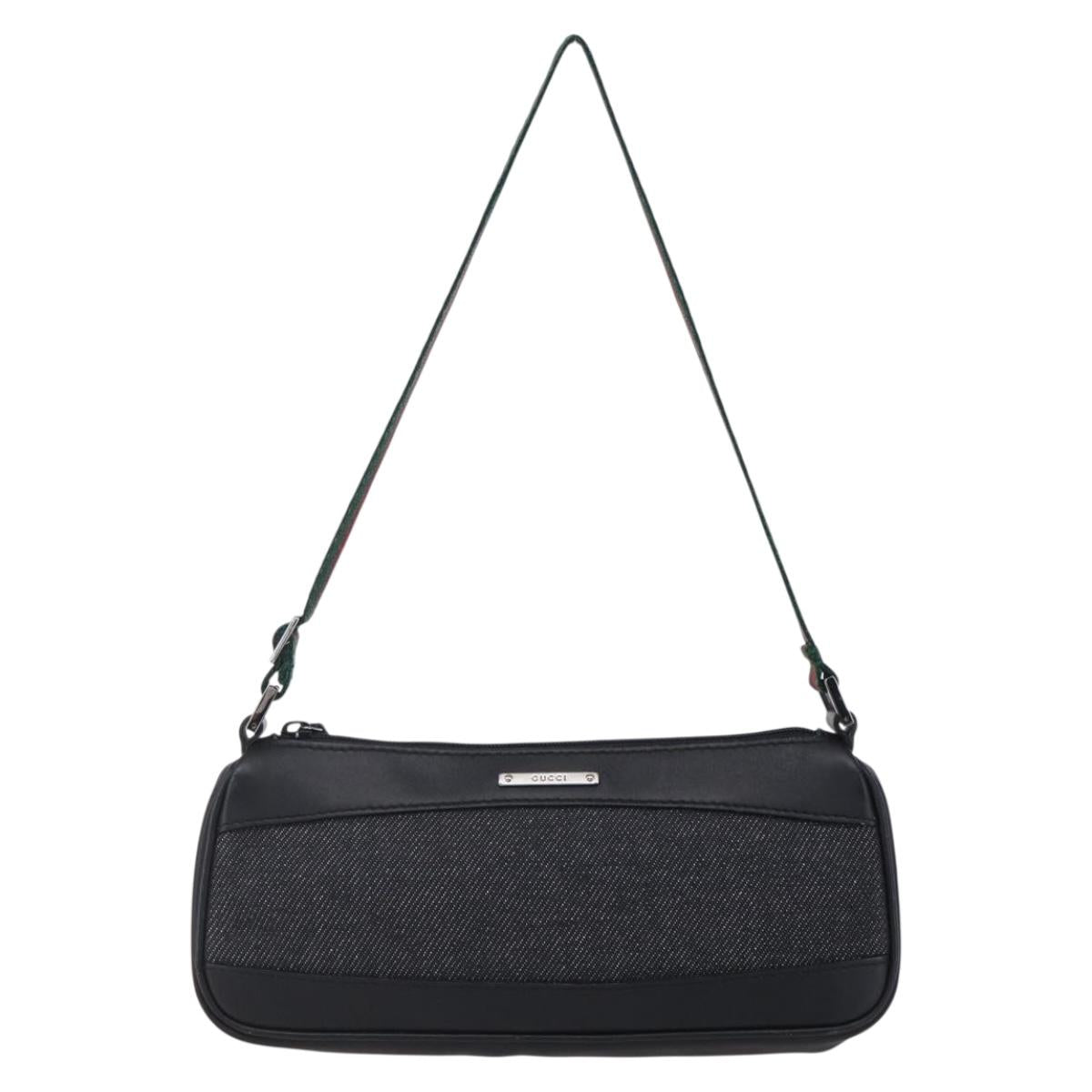 GUCCI Web Sherry Line Accessory Pouch Canvas Black Red Green 92820 Auth 147877