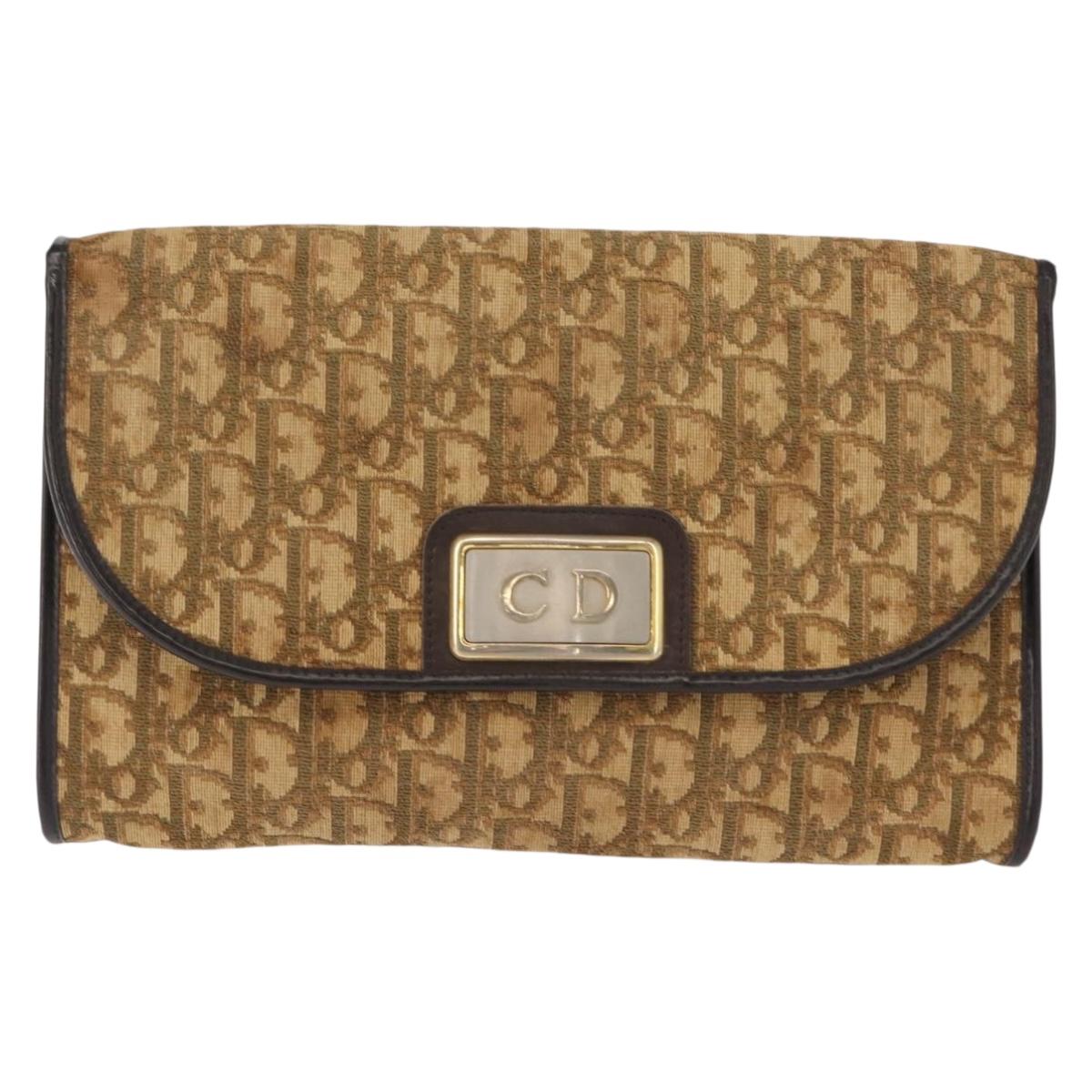 Christian Dior Trotter Canvas Chain Shoulder Bag Brown Gold Auth 147883