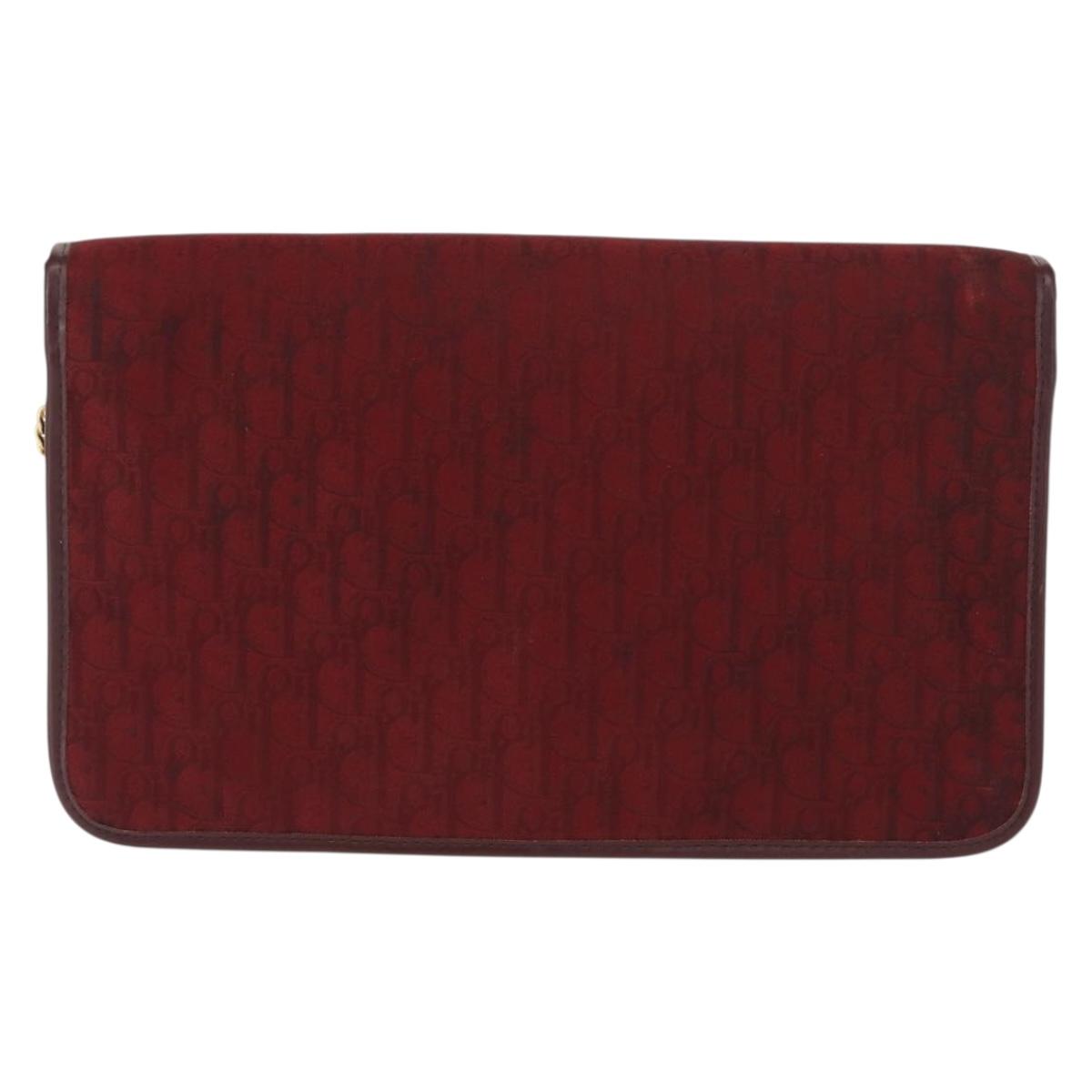 Christian Dior Trotter Canvas Chain Shoulder Bag Red Gold Auth 147884