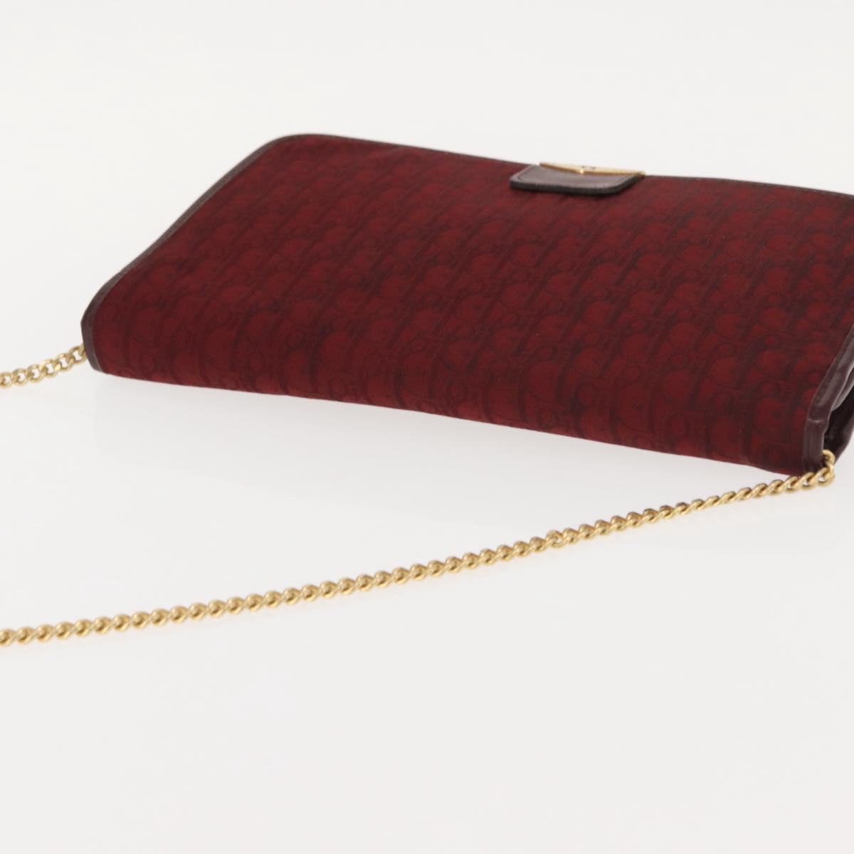 Christian Dior Trotter Canvas Chain Shoulder Bag Red Gold Auth 147884