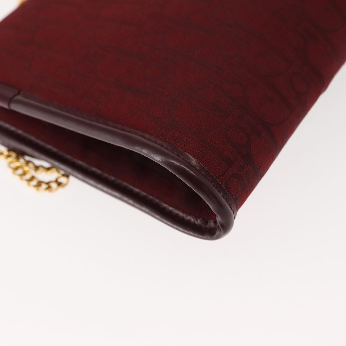 Christian Dior Trotter Canvas Chain Shoulder Bag Red Gold Auth 147885