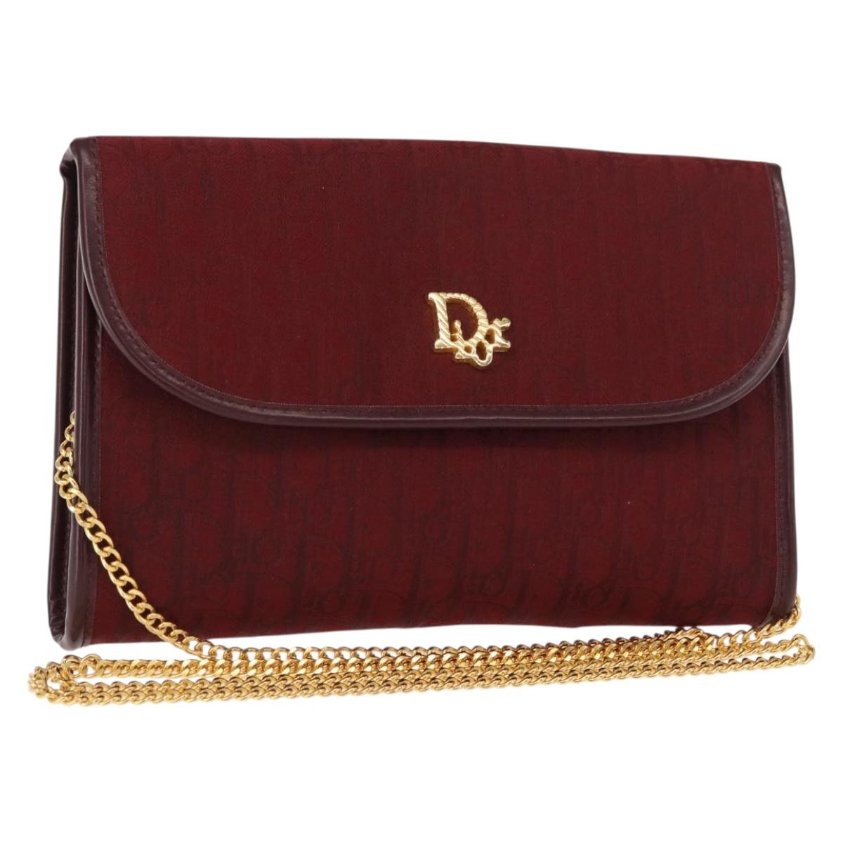 Christian Dior Trotter Canvas Chain Shoulder Bag Red Gold Auth 147885