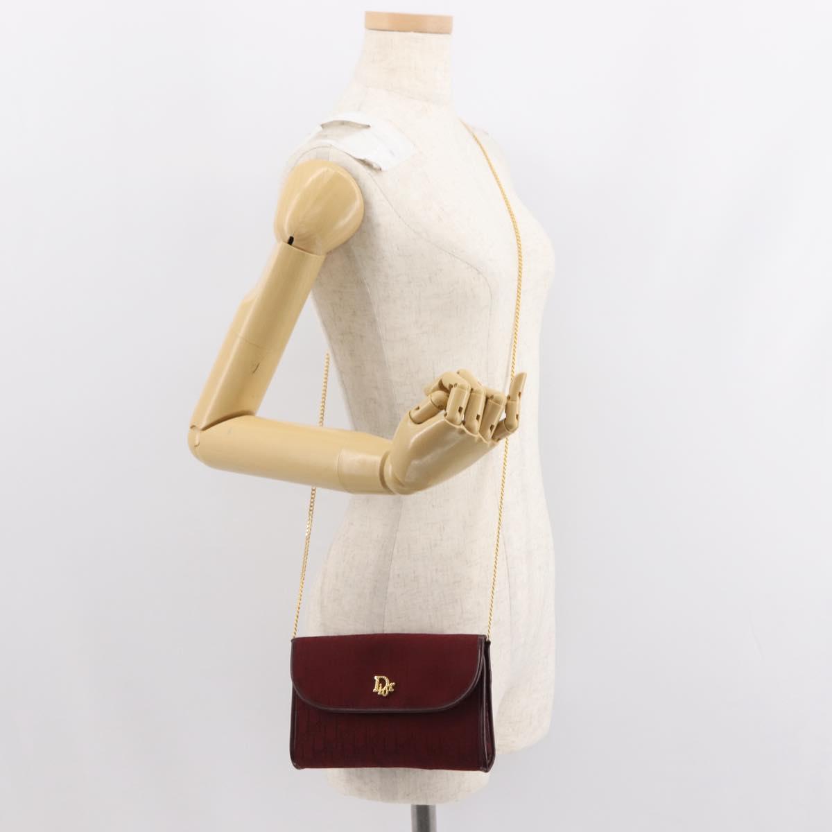Christian Dior Trotter Canvas Chain Shoulder Bag Red Gold Auth 147885