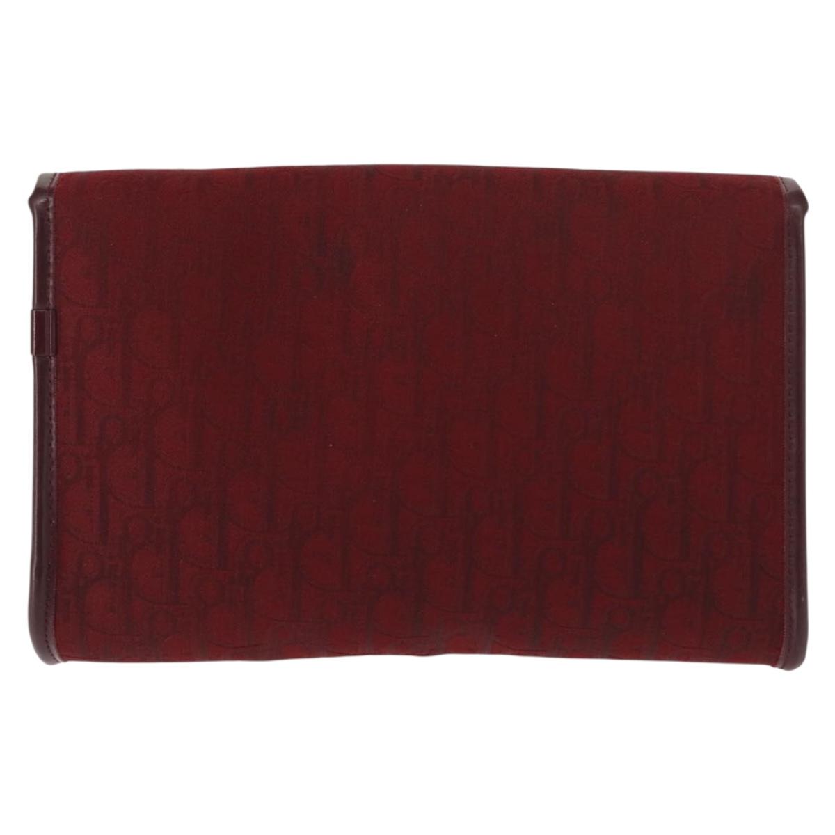 Christian Dior Trotter Canvas Chain Shoulder Bag Red Gold Auth 147885