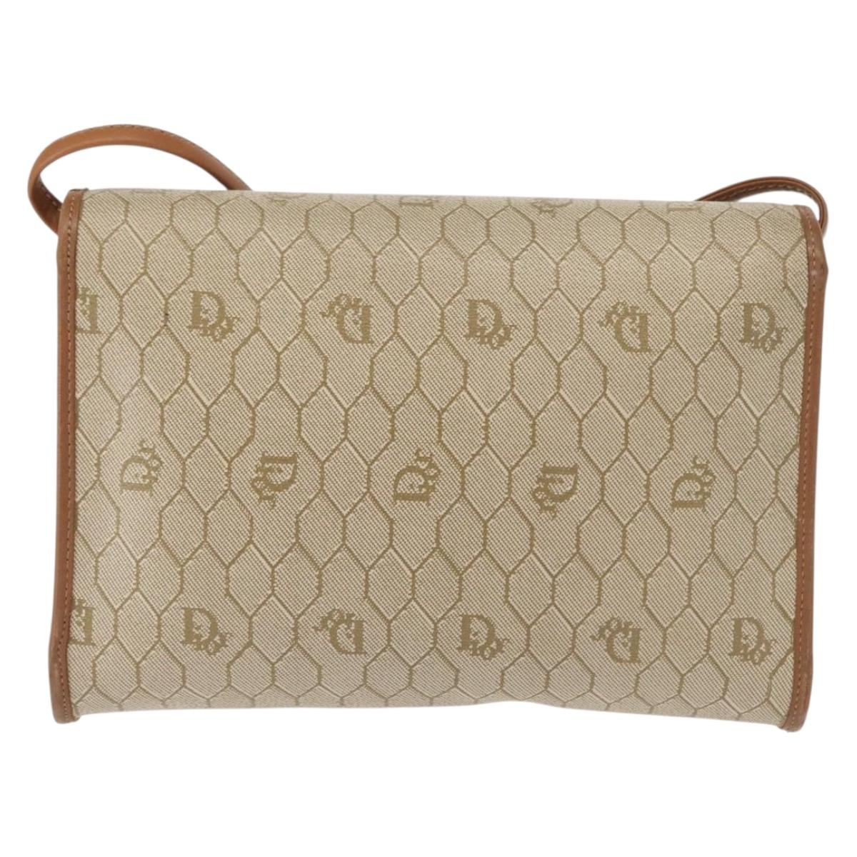 Christian Dior Honeycomb Canvas Shoulder Bag PVC Gold Beige Auth 147886